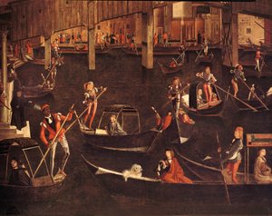 Gondeliers op het Canal Grande, detail